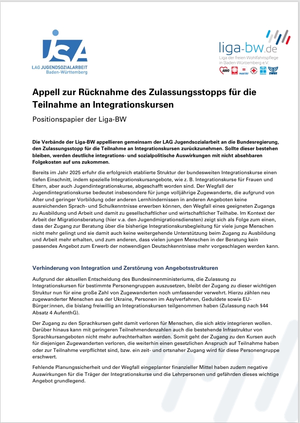 Titelseite Papier Integrationskurse